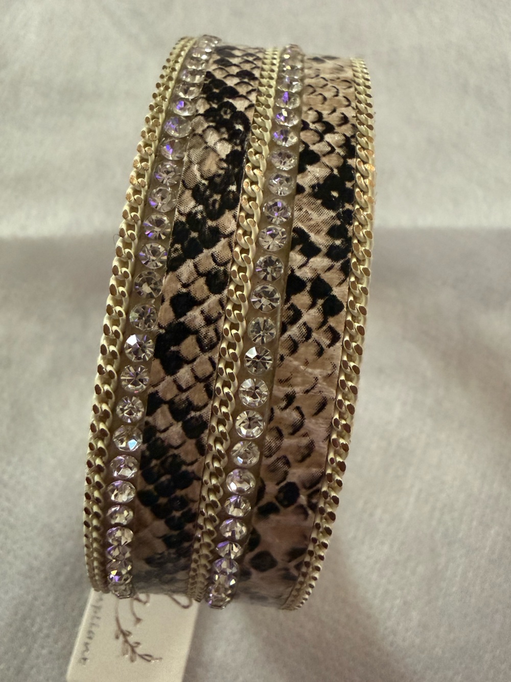 Gold-Tone Snake-Print Bracelet with Clear Crystal Rows